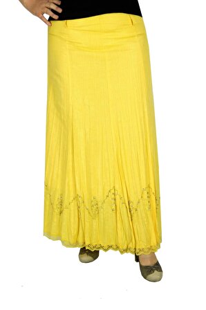 Kadın Sarı Piliseli Uzun Etek AKR101
