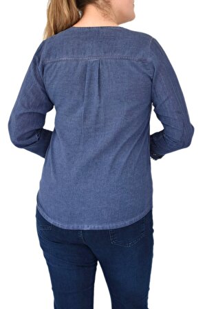 Kadın Otantik Bluz Cep Altı Pompon Dügmeli BGL-ST02041
