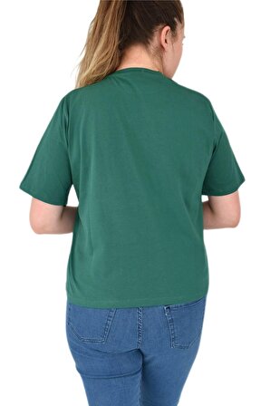 Kadın Yeşil Sıfır Yaka Baskılı Tişört BGL-ST02094