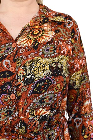 Kadın Etnik Desen Büyük Beden Elbise BGL-ST02099