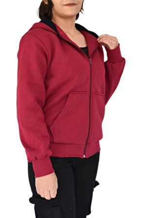 Kadın Bordo Kapüşonlu Sweat KLM001 BGL-ST02290