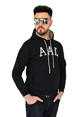 Erkek Siyah Kapüşonlu Sweatshirt  AAL BGL-ST02362