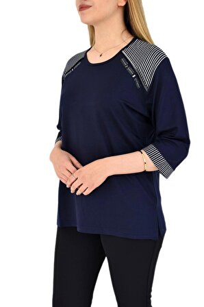 Kadın Turuva Kol Çizgili Bluz 1060 BGL-ST02692