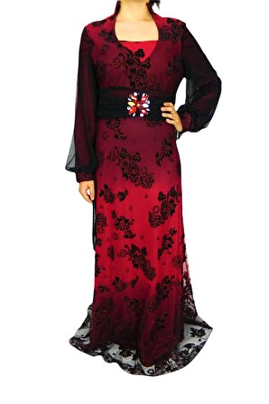 Kadın Bordo Uzun Abiye Elbise PRT77104