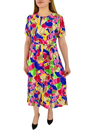 Kadın Çiçekli Kısa Kol Elbise BGL-ST03033