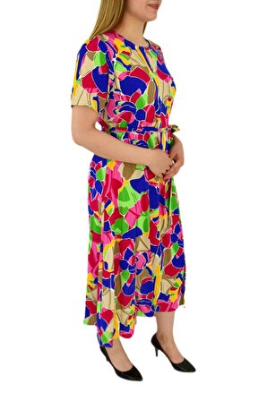 Kadın Çiçekli Kısa Kol Elbise BGL-ST03033
