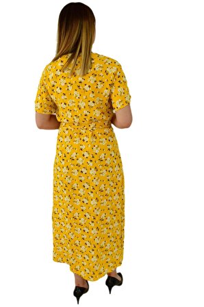 Kadın Çiçekli Kısa Kol Dügmeli Elbise BGL-ST03034