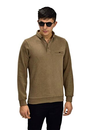 Erkek Polo Yaka Cepli Sweatshirt R6590 BGL-ST03195