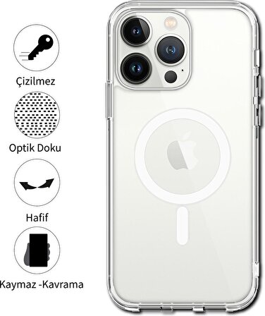 Byoztek Iphone 13 Pro Max Magsafe Destekli Kablosuz Şarj Uyumlu Şeffaf Silikon Kılıf