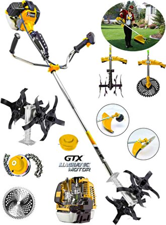 Wacker Pro Germany X-GTEC Motor 14 HP HP Yan Tipi Ot Çim Çalı Biçme Tırpanı + Akrobat Çapa Aparatı