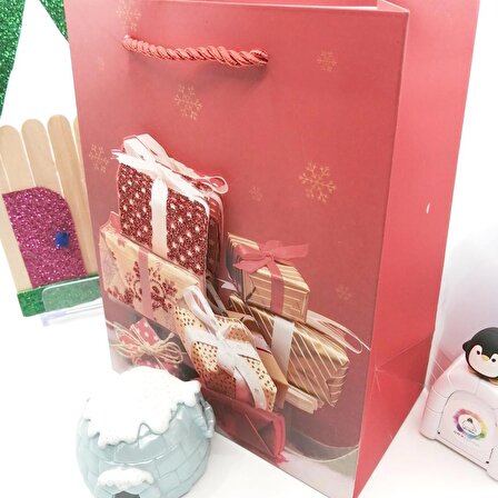 Karton Çanta 3D Yılbaşı Hediye Paketleri Yeniyıl, Christmas Noel Çanta Hediyelik