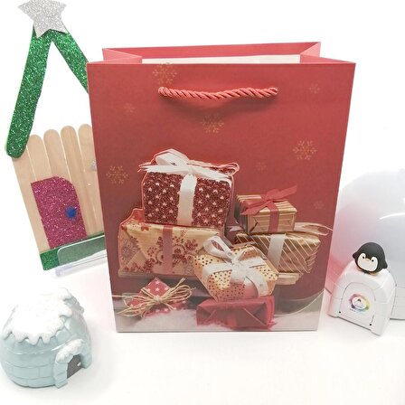 Karton Çanta 3D Yılbaşı Hediye Paketleri Yeniyıl, Christmas Noel Çanta Hediyelik