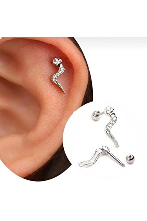 Paslanmaz Kararmaz Cerrahi Çelik Yılan Tragus, Kıkırdak, Helix 8mm Piercing (İKİ TARAFLI AÇILABİLİR) GÜMÜŞ Renk Tek Ebat Beden