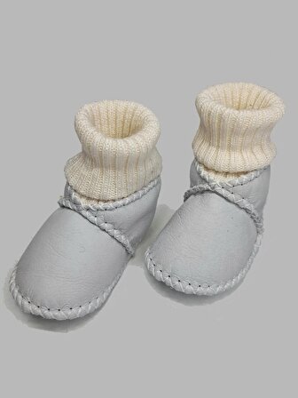 Bebek Unisex Organik Kuzu Derisi Çoraplı İlk Adım Ayakkabısı Panduf Patik 0-6 AY
