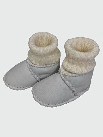 Bebek Unisex Organik Kuzu Derisi Çoraplı İlk Adım Ayakkabısı Panduf Patik 0-6 AY