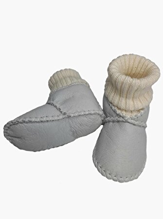 Bebek Unisex Organik Kuzu Derisi Çoraplı İlk Adım Ayakkabısı Panduf Patik 6-12 AY
