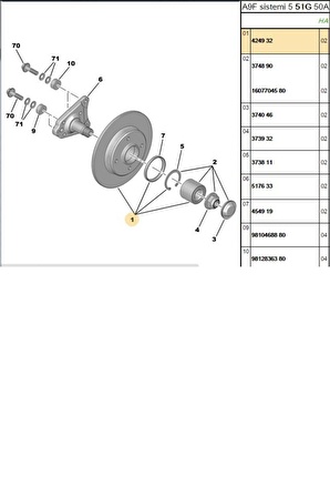 Arka Disk Düz Bilyalı 208 207 307 408 C3 C4 Cactüs Crossland (AYD50474B-BG9022RSC-197002-424932)