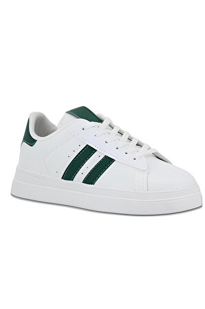 Plx Bağcıklı Beyaz Yeşil Detaylı Spor Ayakkabı Yürüyüş Günlük Ayakkabı Sneaker