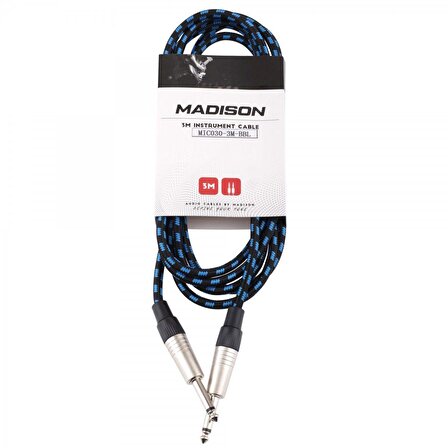 Madison MIC030-3M-BBL Örgülü Kumaş Gitar Kablosu 3 Metre Siyah Mavi Çizgili