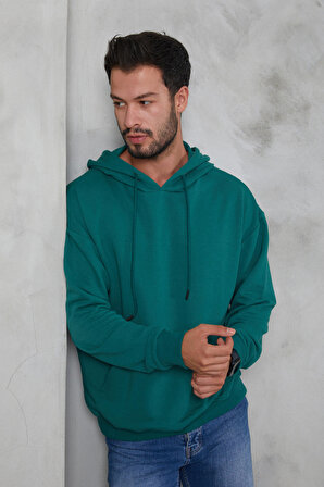Twenty3  Erkek Oversize Kapüşonlu Kanguru Cepli Ribanalı Uzun Kollu Basic Sweatshirt