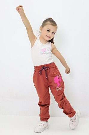 Kız Çocuk Barbie Nakışlı Kadife Pantolon 