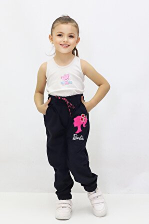 Kız Çocuk Barbie Nakışlı Kadife Pantolon 