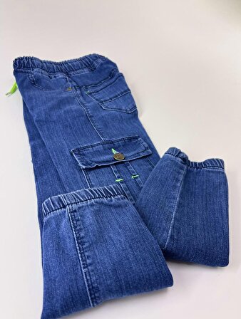 Erkek Çocuk Cep Fosforlu Mavi Kot Pantolon (Bir beden büyük almanız tavsiye edilir.) 