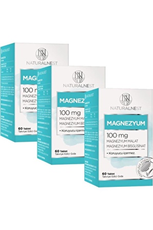 3 Kutu Magnezyum Takviye Edici Gıda 60 Tablet 100mg