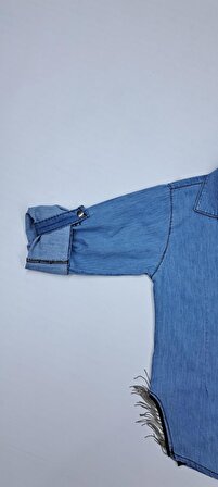 Mavi Siyah Kız Çocuk Gömlek Jeans Uzun Kol