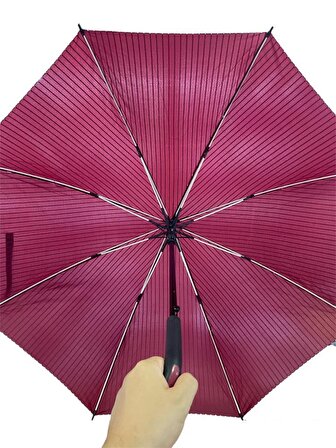Baston Şemsiye Misina Bordo Çizgili 