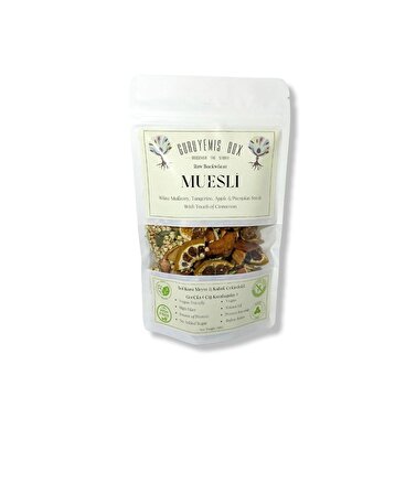 MÜSLİ GREÇKA KAHVALTILIK GEVREK ÇİĞ KARABUĞDAY KURU MEYVELİ KABAK ÇEKİRDEKLİ MANDALİNA & DUT & ELMA KURUSU 100GR