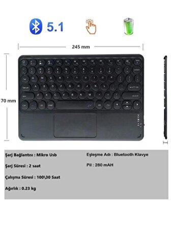 Wenn Tab 7" Uyumlu Kablosuz Bluetooth Şarj Edilebilir Mini Q TouchPad'li Klavye - Sarı