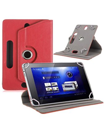Wenn Tab 8" Dönerli Standlı Deri Tablet Kılıfı - Nano Cam Ekran Koruyucu - Kırmızı