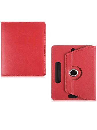 Wenn Tab 8" Dönerli Standlı Deri Tablet Kılıfı - Nano Cam Ekran Koruyucu - Kırmızı