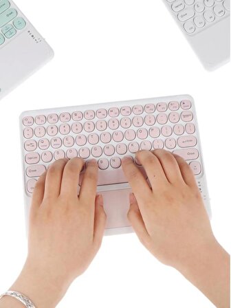 Wenn Tab 8" Uyumlu Kablosuz Bluetooth Şarj Edilebilir Mini Q TouchPad'li Klavye - Beyaz