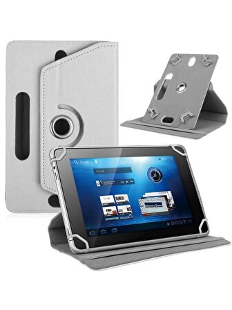 Wenn Tab Pro 10 10.1" Dönerli Standlı Deri Tablet Kılıfı - Nano Cam Ekran Koruyucu - Beyaz