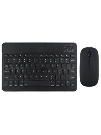 Lenovo Tab M10 Plus ZAAS0334TR 10.61" Uyumlu Kablosuz Bluetooth Şarjlı Mini Q Klavye Mouse - Siyah