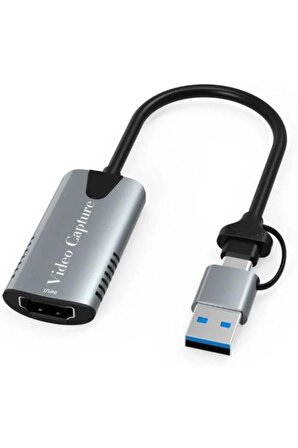 Type-c To Usb 2 in1 Video Capture Yakalama Kartı HDMI to Type-C PC Bilgisayar Video Adaptör Çevirici