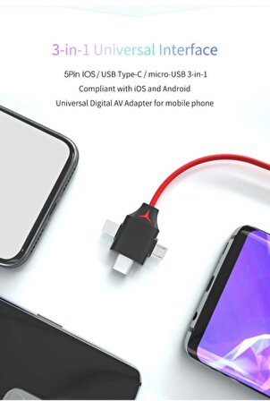 Combo 3in1 Lightning Micro Usb Type-c To Hdmı Ios Android Donma Yapmaz Görüntü Aktarıcı Kablo 1.5m