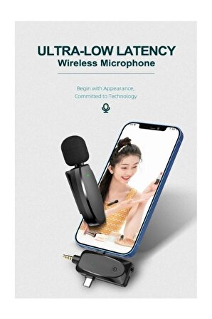 Wireless Kablosuz Canlı Yayın Yaka Mikrofonu Mini Kayıt Cihaz Andorid iPhone Uyumlu Type-c Lightning