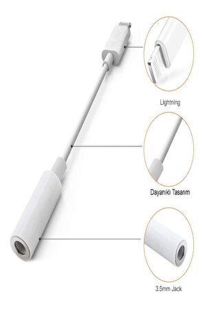 iPhone iPad iPod Uyumlu Lightning To Aux 3.5mm Kulaklık Çevirici Tak Çalıştır Ses Dönüştürücü