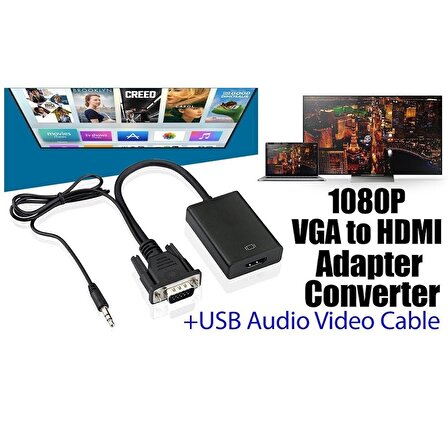 1080P Full HD Vga To Hdmı Çevirici Görüntü Ve Ses Aktarıcı Kablo + Audio Ses Çevirici Adaptör