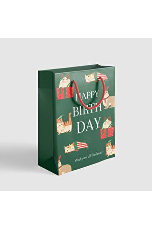 HRS Karton Hediye Çantası 5’li Paket İyi iki Doğdun Doğumgünü Happy Birthday 25 cm x 37 cm x 8 cm