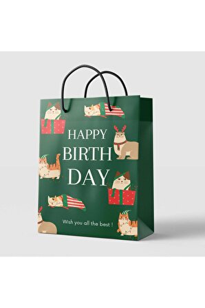 HRS Karton Hediye Çantası 5’li Paket İyi iki Doğdun Doğumgünü Happy Birthday 25 cm x 37 cm x 8 cm
