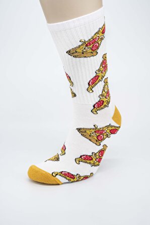 Unisex Hamburger ve Pizza Desenli Eğlenceli Desenli Neşeli Soket Çorap