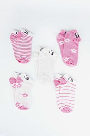 5'li Dikişsiz Hello Kitty Desenli Pamuklu Kadın Çorabı