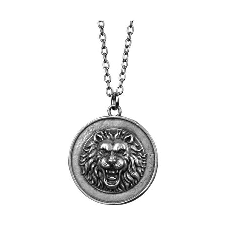 Aslan Madalyon Gümüş Kaplama 60 cm Zincir Erkek Kadın Kolye