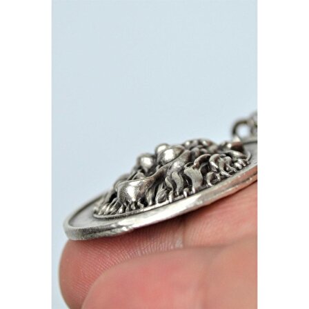 Aslan Madalyon Gümüş Kaplama 60 cm Zincir Erkek Kadın Kolye