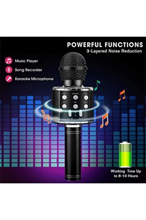 Concerto Karaoke Mikrofonu Işıklı Yeni Kayıt Özellikli Siyah