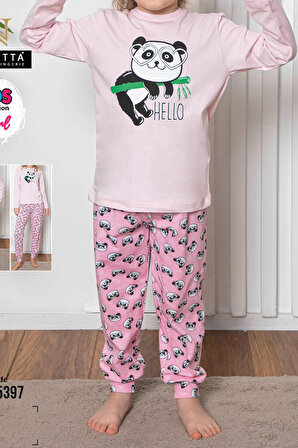 Kız Çocuk Uzun Kollu Pijama Takımı Pamuklu Likralı PEMBE